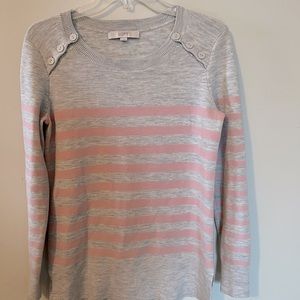 Loft size Small Gray sweater with Pink strips